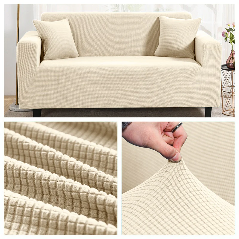 1/2/3/4 Seat Solid Color Sofa Cover Full Coverage Dustproof Universal Cover Jacquard Fabric L Shape Sofa Covers - Image 10