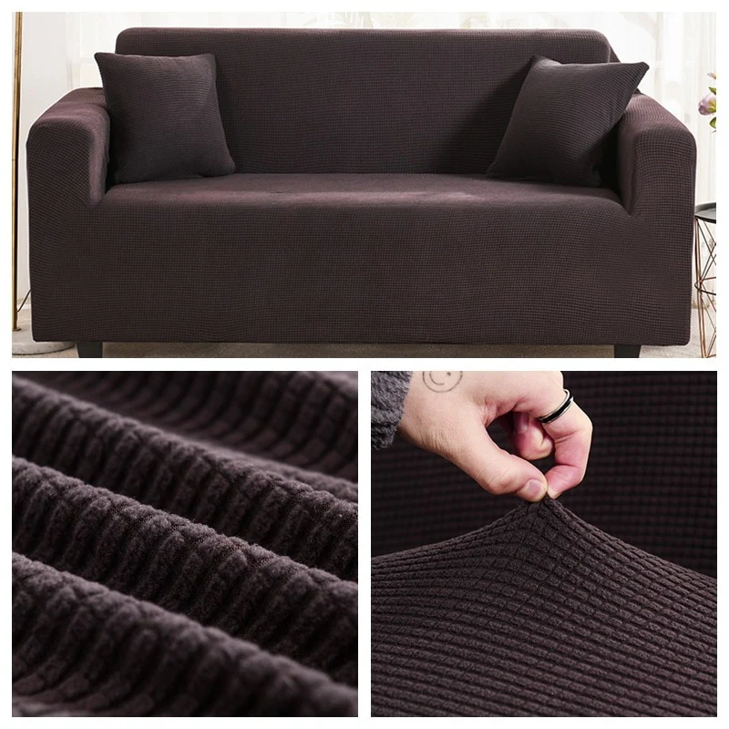 1/2/3/4 Seat Solid Color Sofa Cover Full Coverage Dustproof Universal Cover Jacquard Fabric L Shape Sofa Covers - Image 11