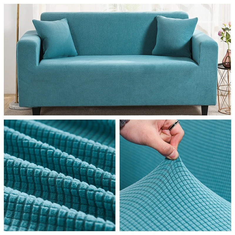 1/2/3/4 Seat Solid Color Sofa Cover Full Coverage Dustproof Universal Cover Jacquard Fabric L Shape Sofa Covers - Image 9
