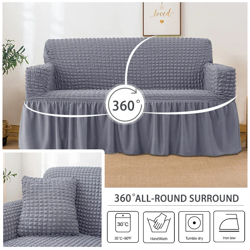 1/2/3/4 Seater Plaid Seersucker Sofa Covers Stretch Couch Cover Thick Corner Sofa Slipcover Protector Elastic Armchair Cover - Image 5