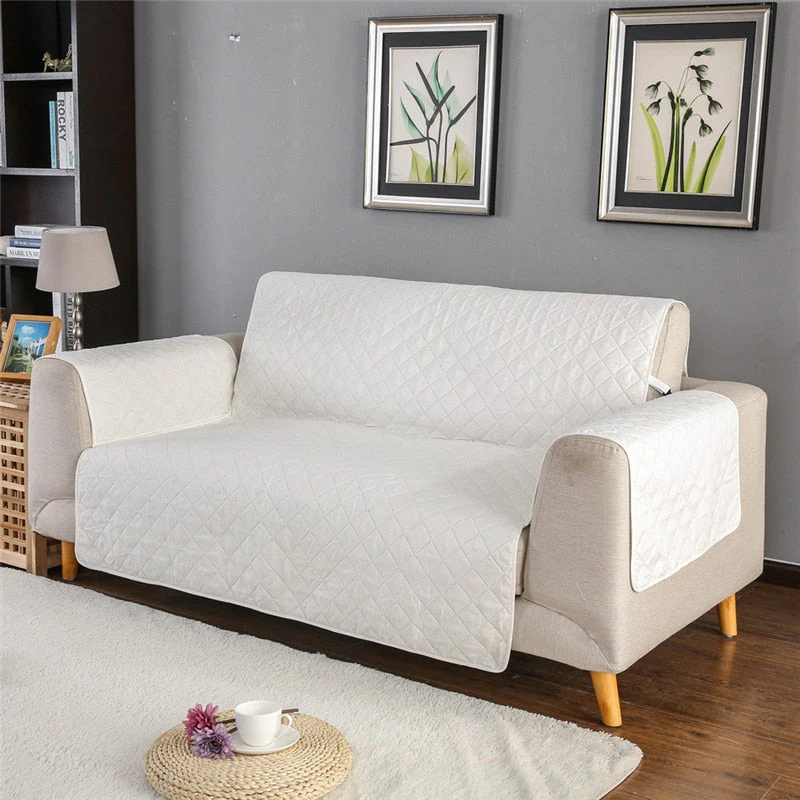 1/2/3 Seat White Sofa Covers Pet Couch Cover Couch Cover Chair Throw Pet Dog Kid Mat Reversible Armrest White Slipcovers - Image 9