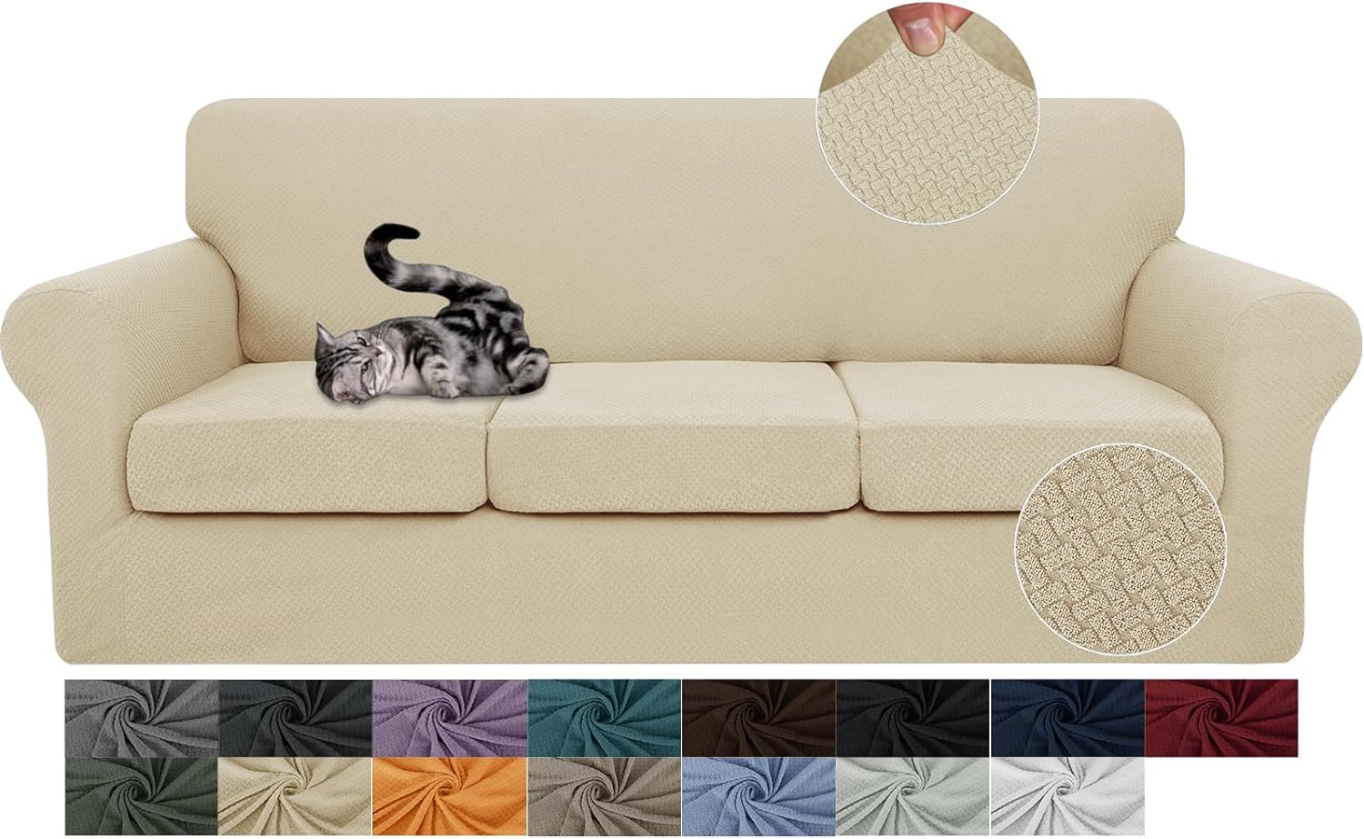 3 Pieces Stretch Couch Covers for 2 Cushion Couch Fitted Thick Loveseat Sofa Slipcover with 2 Seat Cushion Covers for Pet Dogs - Image 11