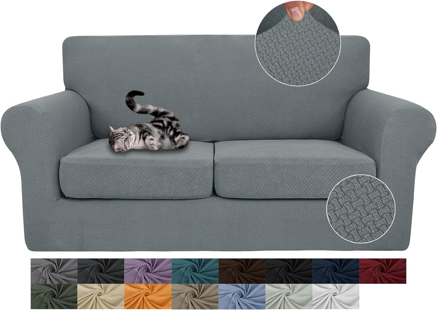 3 Pieces Stretch Couch Covers for 2 Cushion Couch Fitted Thick Loveseat Sofa Slipcover with 2 Seat Cushion Covers for Pet Dogs - Image 12