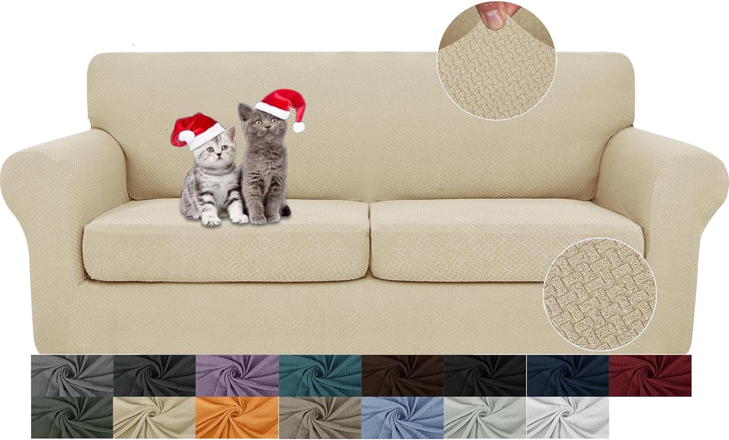 3 Pieces Stretch Couch Covers for 2 Cushion Couch Fitted Thick Loveseat Sofa Slipcover with 2 Seat Cushion Covers for Pet Dogs - Image 18