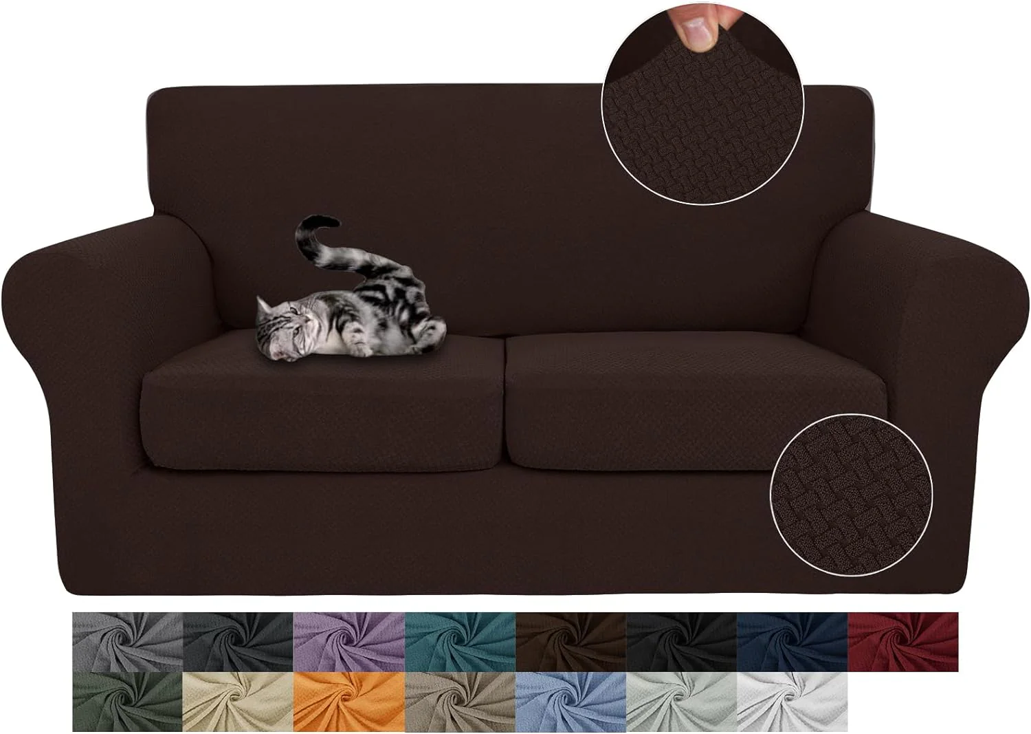 3 Pieces Stretch Couch Covers for 2 Cushion Couch Fitted Thick Loveseat Sofa Slipcover with 2 Seat Cushion Covers for Pet Dogs - Image 31