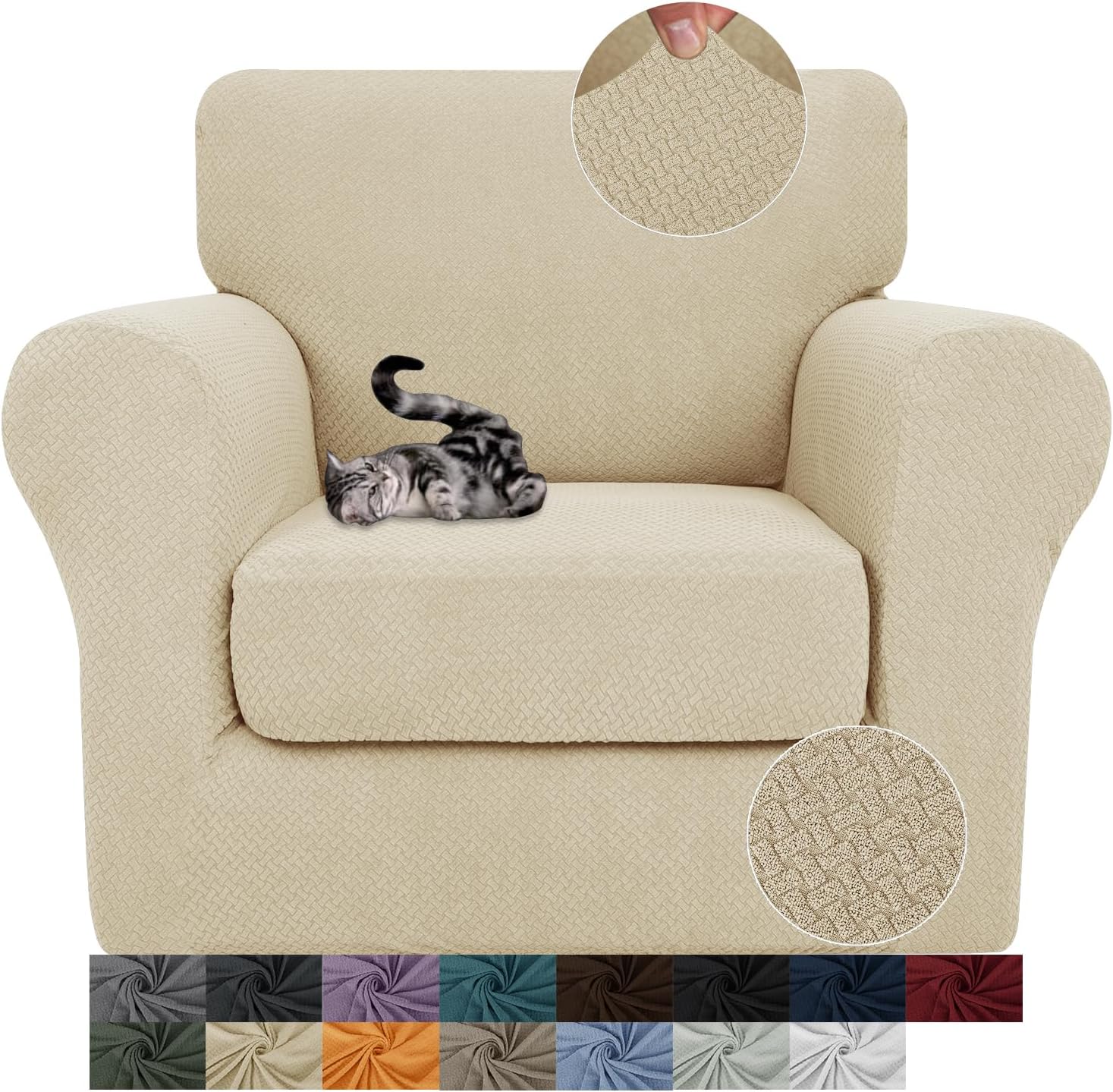 3 Pieces Stretch Couch Covers for 2 Cushion Couch Fitted Thick Loveseat Sofa Slipcover with 2 Seat Cushion Covers for Pet Dogs - Image 33