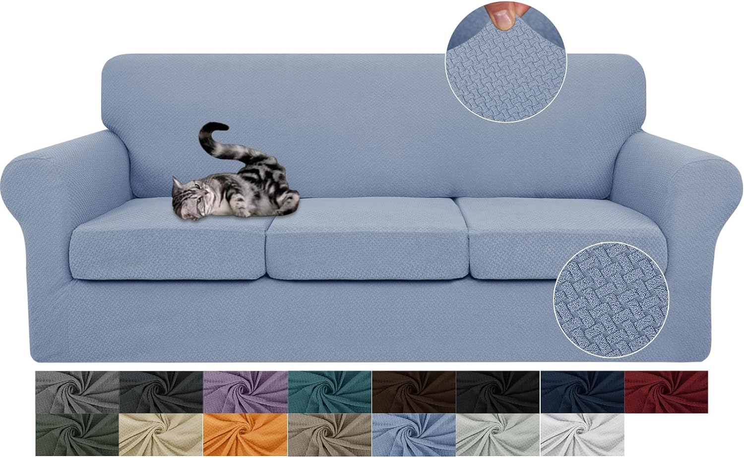 3 Pieces Stretch Couch Covers for 2 Cushion Couch Fitted Thick Loveseat Sofa Slipcover with 2 Seat Cushion Covers for Pet Dogs - Image 34