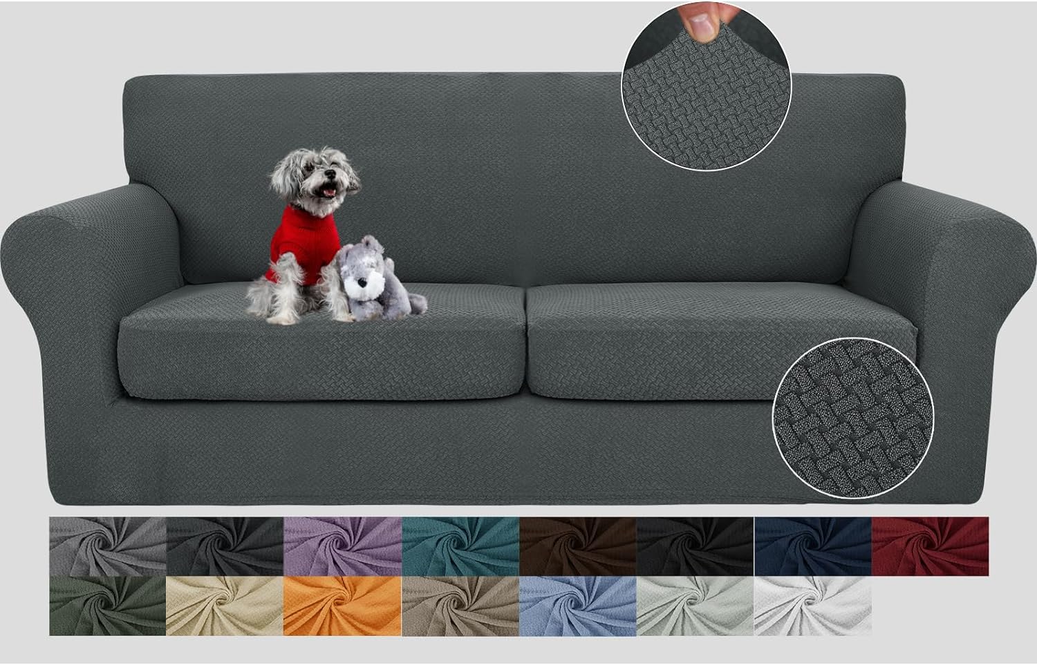 3 Pieces Stretch Couch Covers for 2 Cushion Couch Fitted Thick Loveseat Sofa Slipcover with 2 Seat Cushion Covers for Pet Dogs - Image 37
