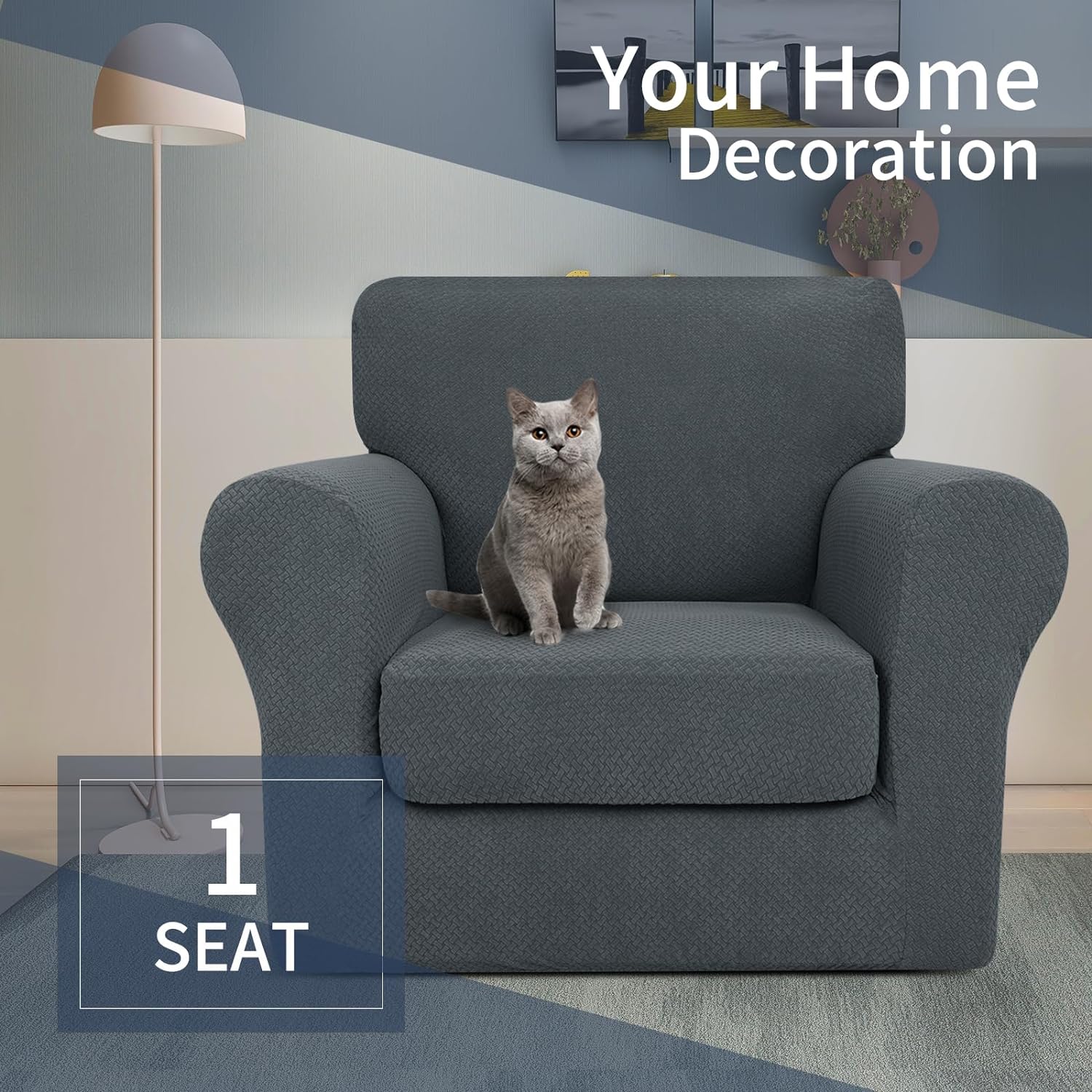 3 Pieces Stretch Couch Covers for 2 Cushion Couch Fitted Thick Loveseat Sofa Slipcover with 2 Seat Cushion Covers for Pet Dogs - Image 4