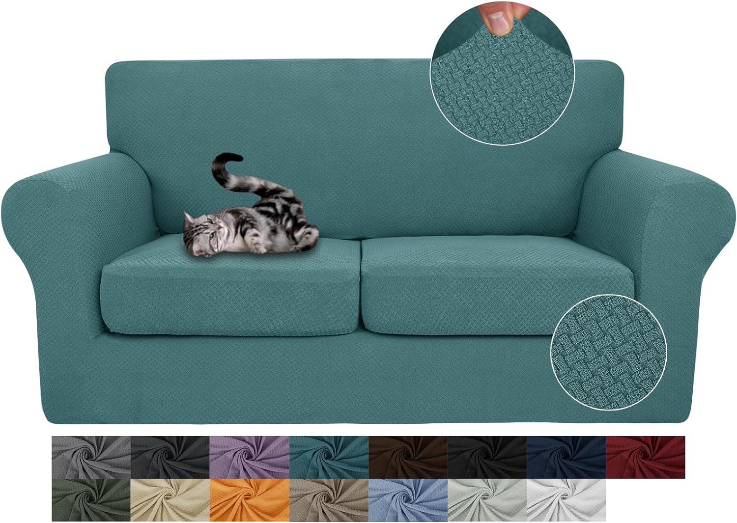 3 Pieces Stretch Couch Covers for 2 Cushion Couch Fitted Thick Loveseat Sofa Slipcover with 2 Seat Cushion Covers for Pet Dogs - Image 45
