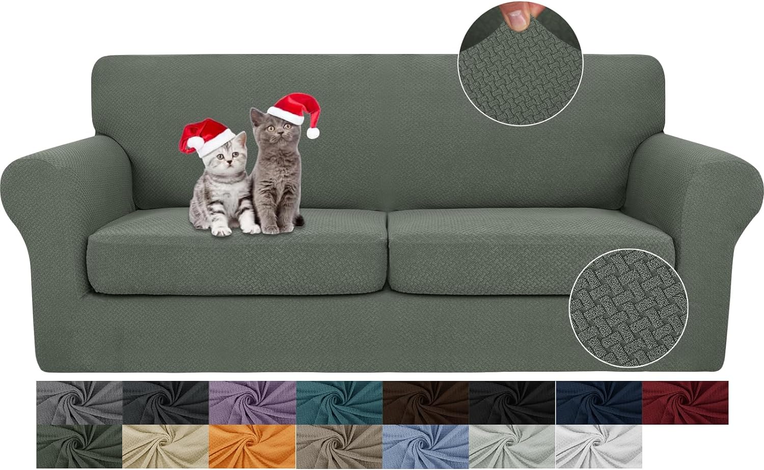 3 Pieces Stretch Couch Covers for 2 Cushion Couch Fitted Thick Loveseat Sofa Slipcover with 2 Seat Cushion Covers for Pet Dogs - Image 50