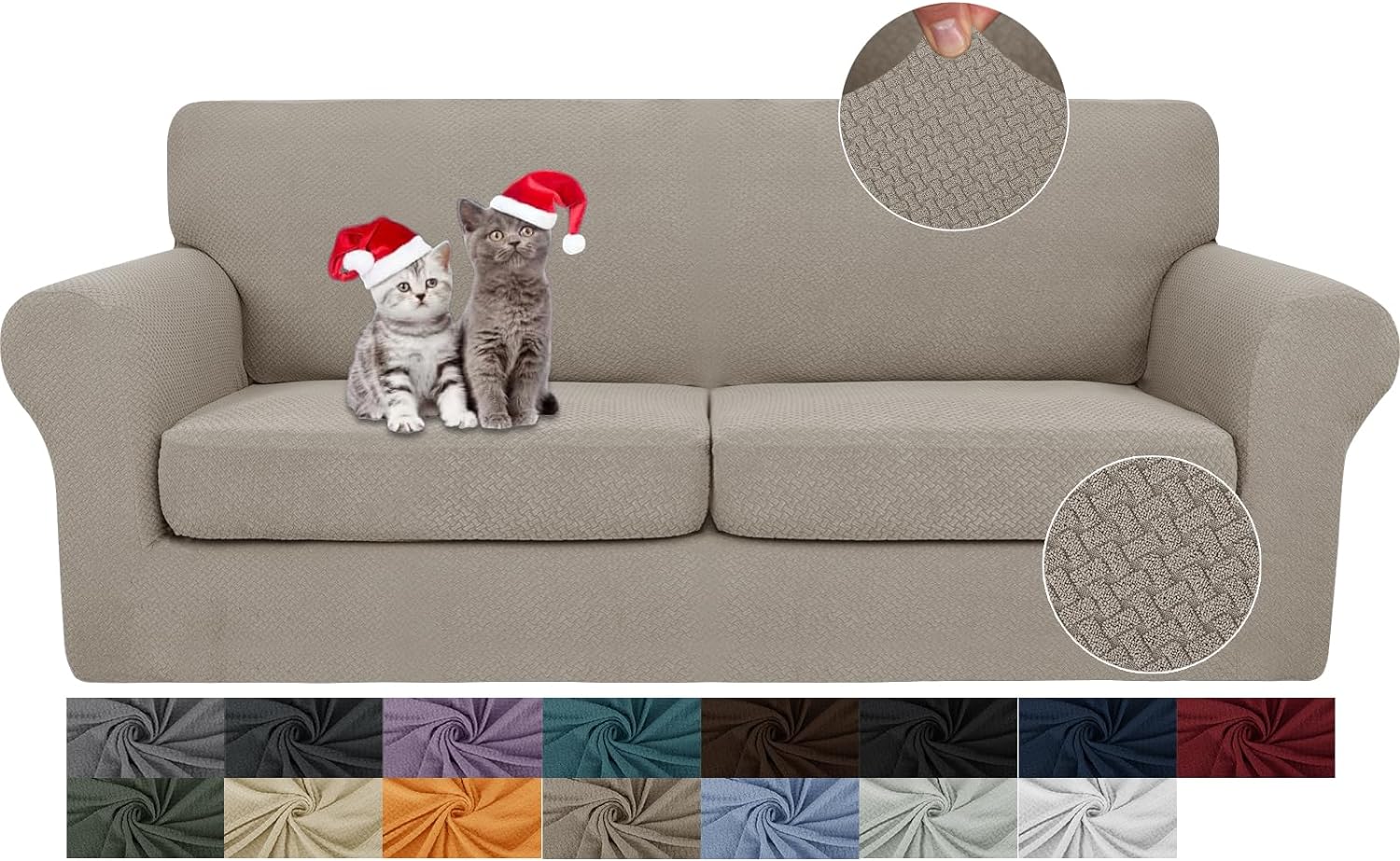 3 Pieces Stretch Couch Covers for 2 Cushion Couch Fitted Thick Loveseat Sofa Slipcover with 2 Seat Cushion Covers for Pet Dogs - Image 51