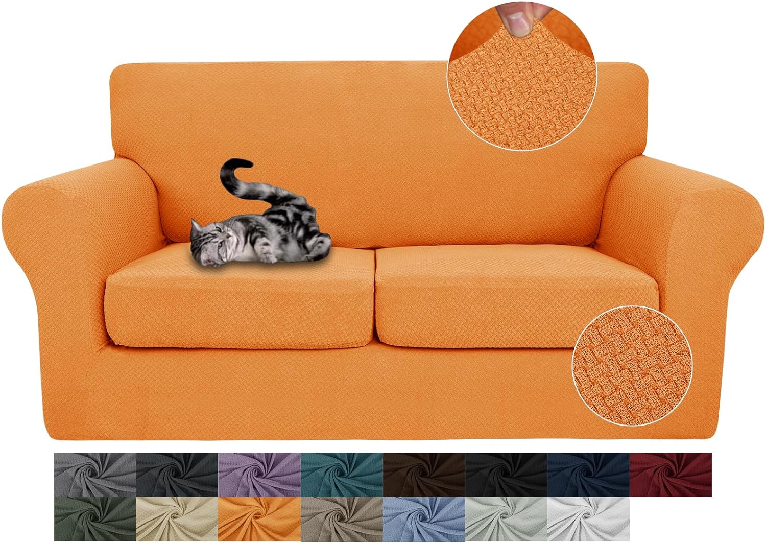 3 Pieces Stretch Couch Covers for 2 Cushion Couch Fitted Thick Loveseat Sofa Slipcover with 2 Seat Cushion Covers for Pet Dogs - Image 53