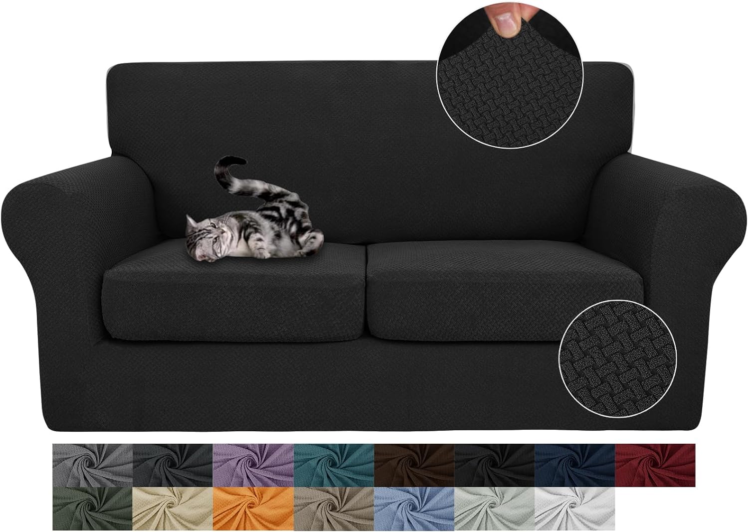 3 Pieces Stretch Couch Covers for 2 Cushion Couch Fitted Thick Loveseat Sofa Slipcover with 2 Seat Cushion Covers for Pet Dogs - Image 54