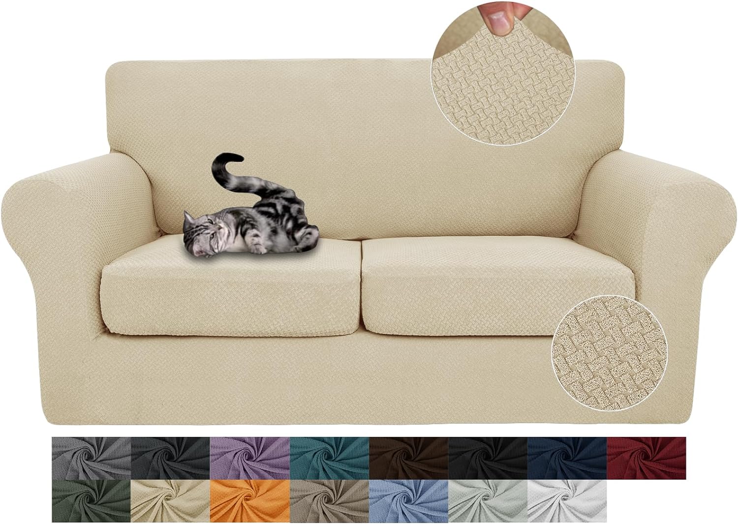3 Pieces Stretch Couch Covers for 2 Cushion Couch Fitted Thick Loveseat Sofa Slipcover with 2 Seat Cushion Covers for Pet Dogs - Image 57
