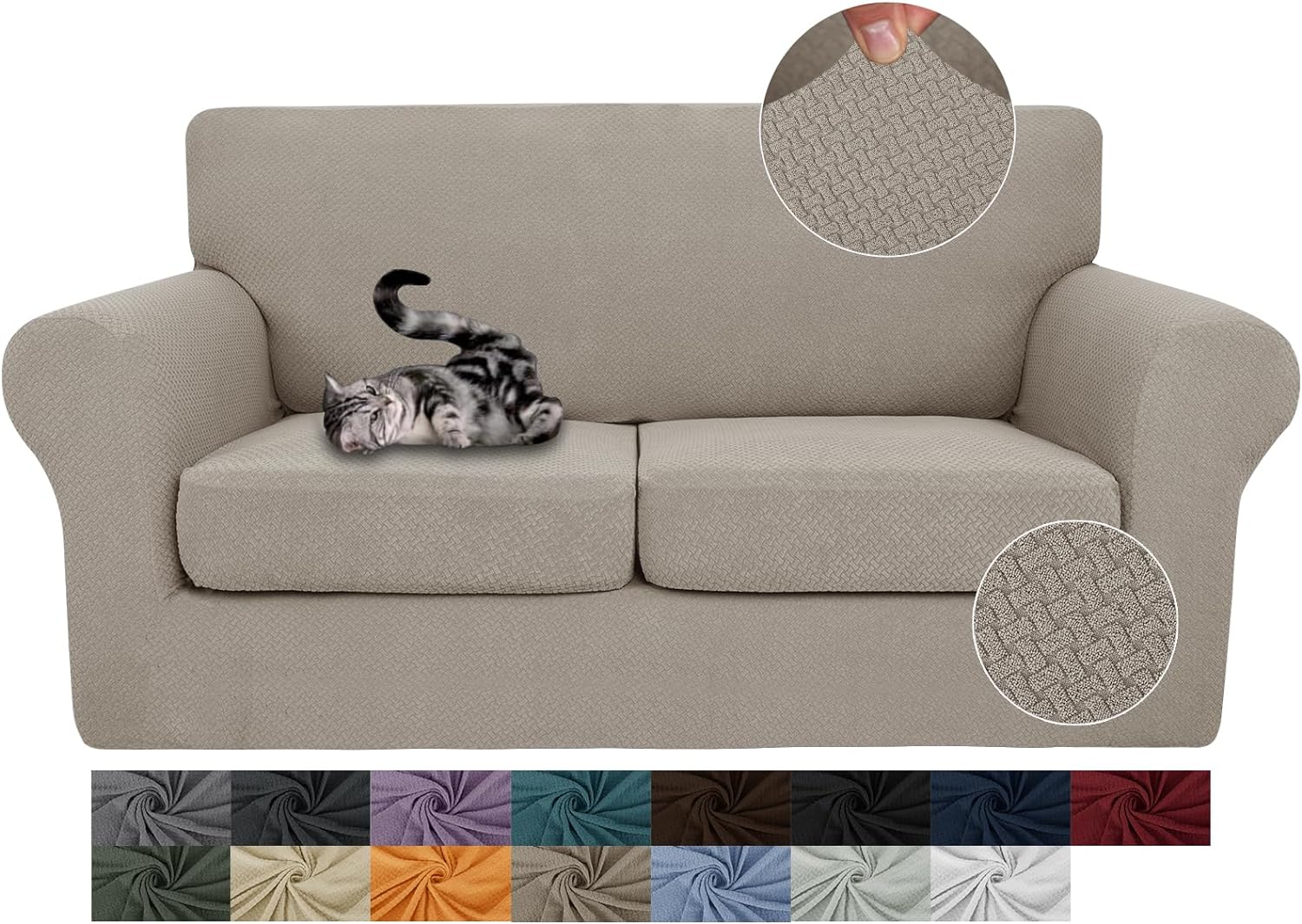 3 Pieces Stretch Couch Covers for 2 Cushion Couch Fitted Thick Loveseat Sofa Slipcover with 2 Seat Cushion Covers for Pet Dogs - Image 58