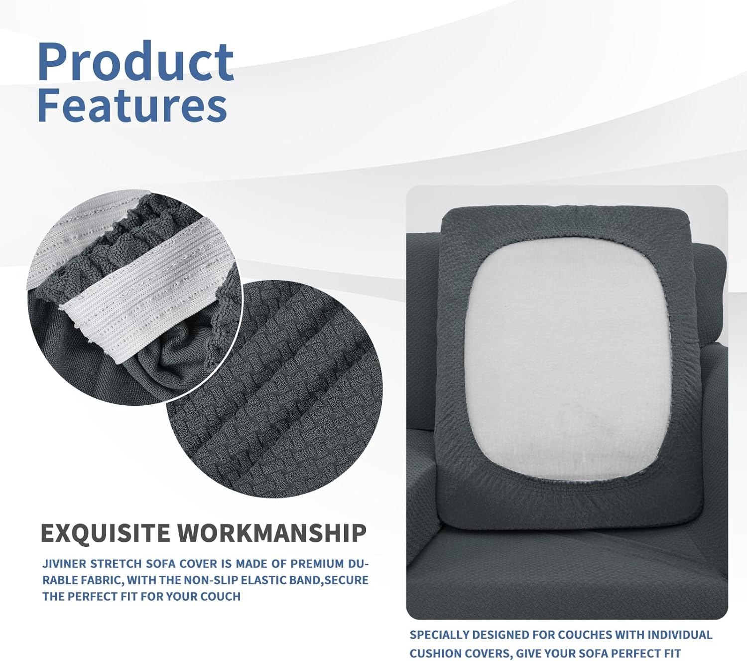 3 Pieces Stretch Couch Covers for 2 Cushion Couch Fitted Thick Loveseat Sofa Slipcover with 2 Seat Cushion Covers for Pet Dogs - Image 6