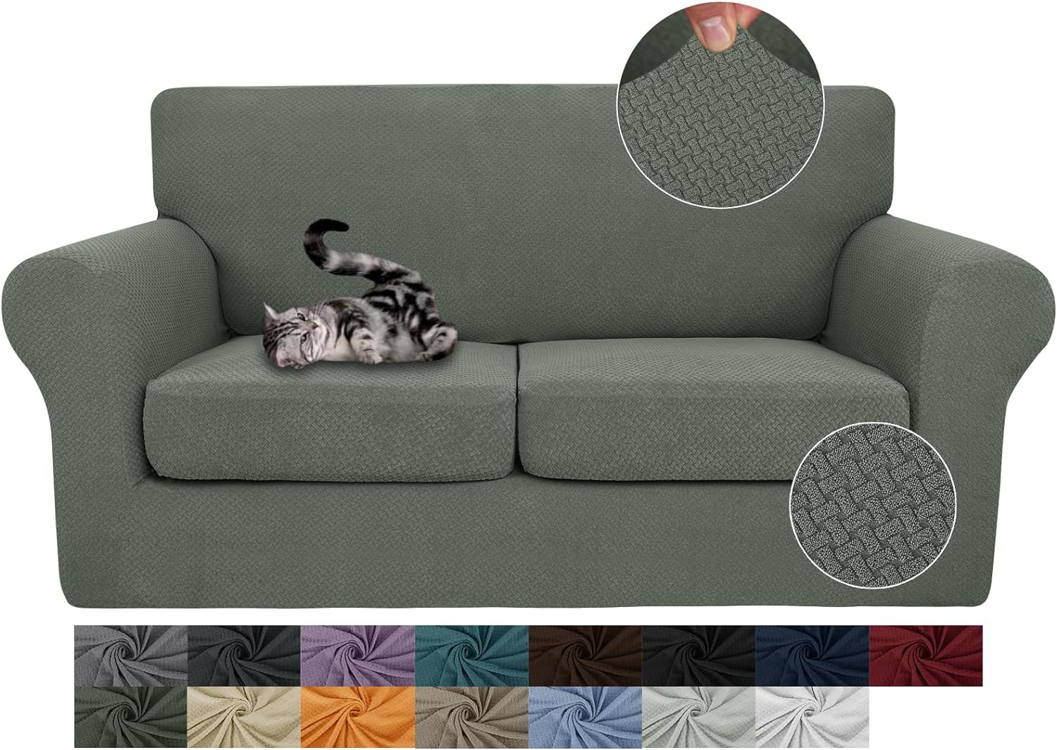 3 Pieces Stretch Couch Covers for 2 Cushion Couch Fitted Thick Loveseat Sofa Slipcover with 2 Seat Cushion Covers for Pet Dogs - Image 62
