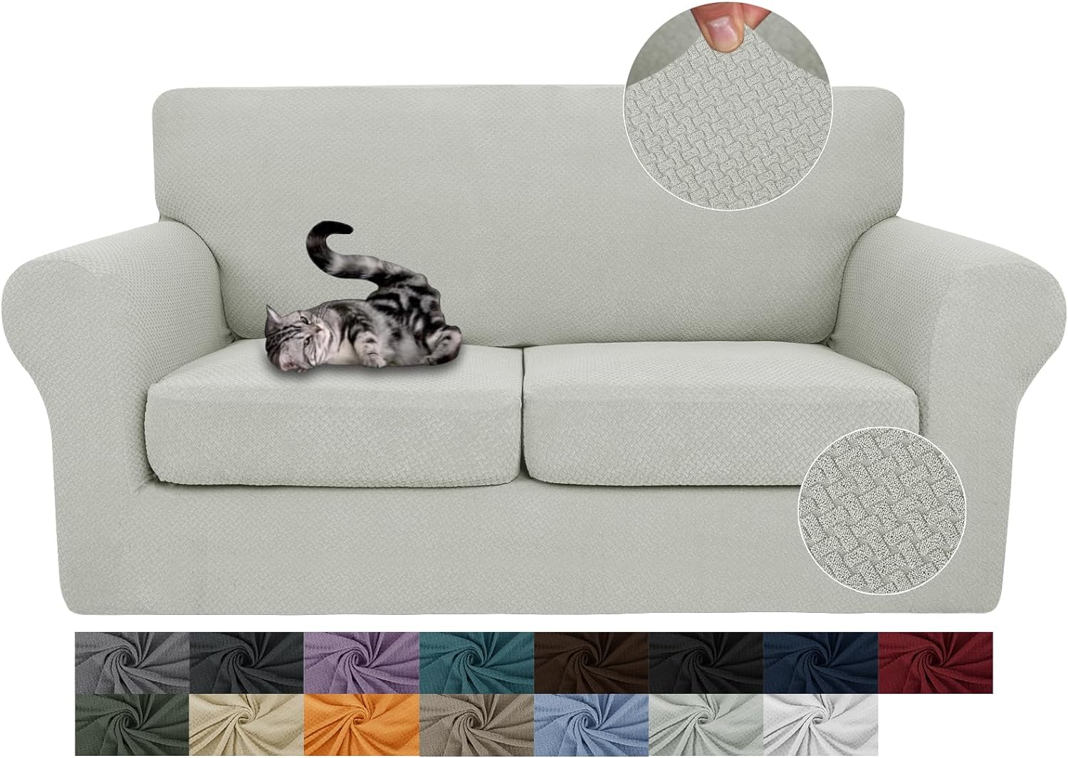 3 Pieces Stretch Couch Covers for 2 Cushion Couch Fitted Thick Loveseat Sofa Slipcover with 2 Seat Cushion Covers for Pet Dogs - Image 64