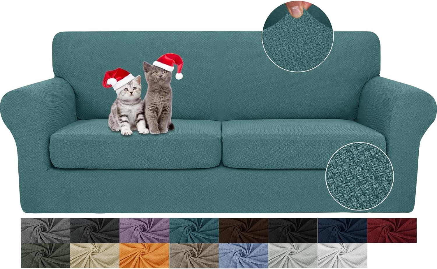 3 Pieces Stretch Couch Covers for 2 Cushion Couch Fitted Thick Loveseat Sofa Slipcover with 2 Seat Cushion Covers for Pet Dogs - Image 65