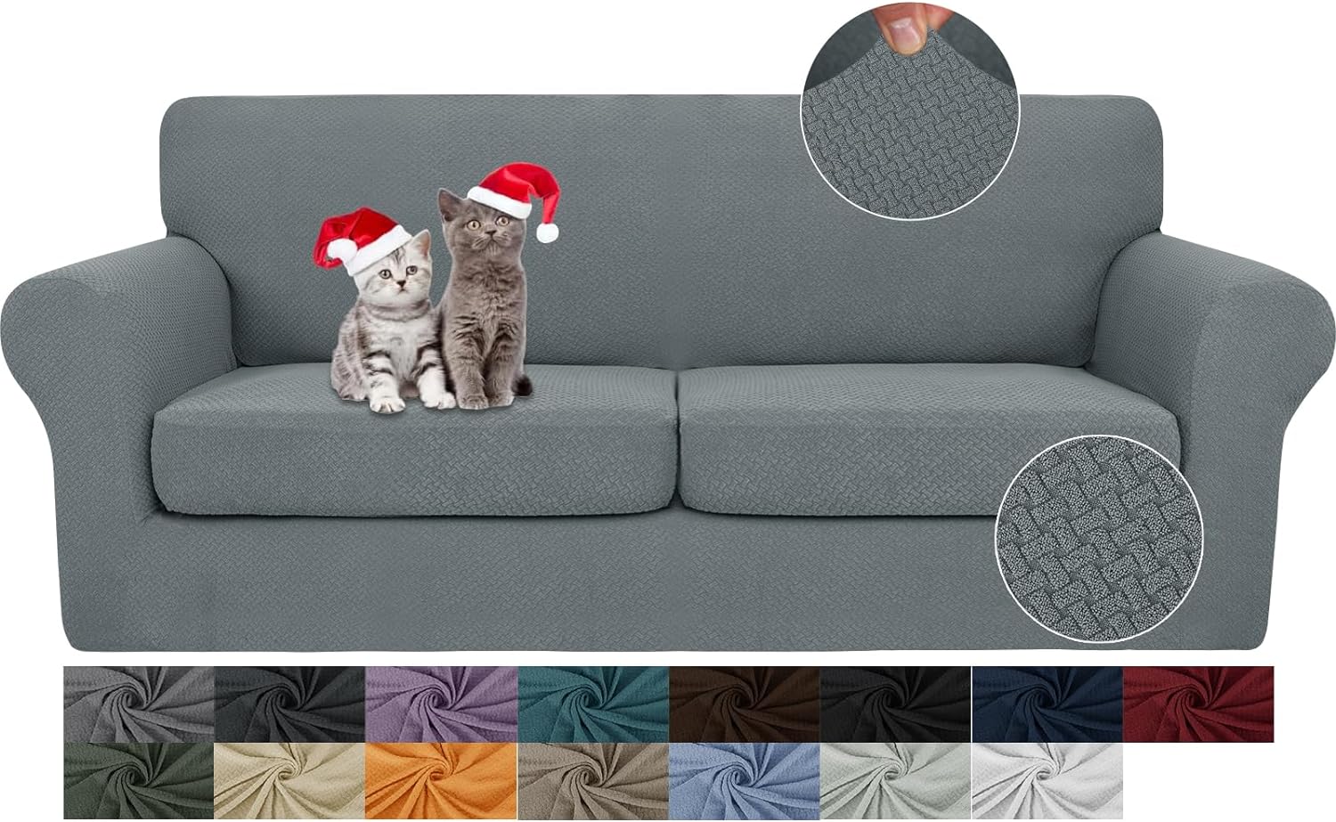 3 Pieces Stretch Couch Covers for 2 Cushion Couch Fitted Thick Loveseat Sofa Slipcover with 2 Seat Cushion Covers for Pet Dogs - Image 9
