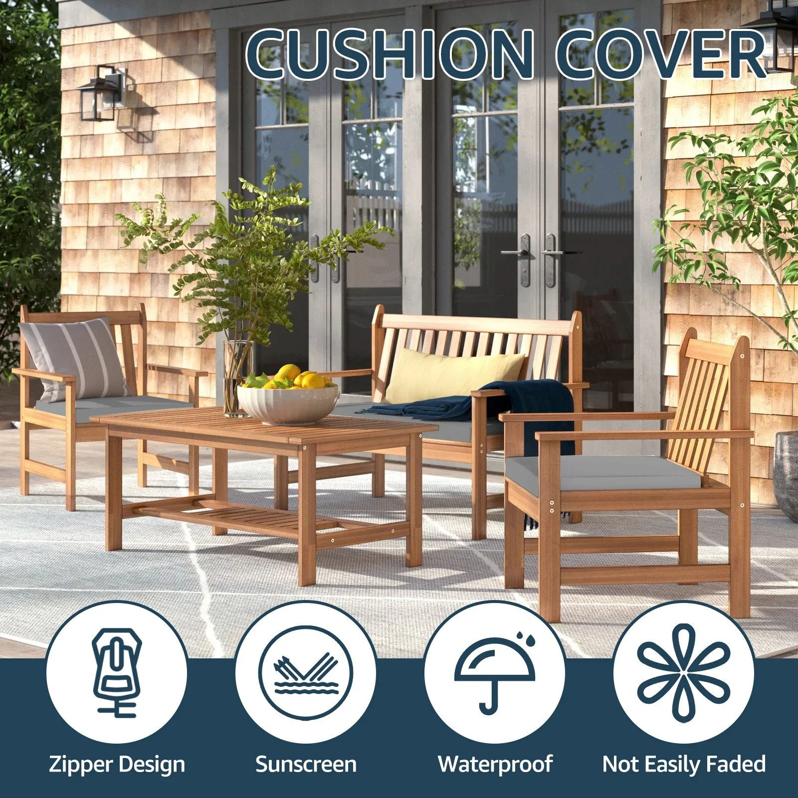 4Pcs Patio Chair Seat Covers Waterproof Slipcover Outdoor Sofa Seat Cushion Covers Garden Rattan Chair Replacement Cushion Cover - Image 4