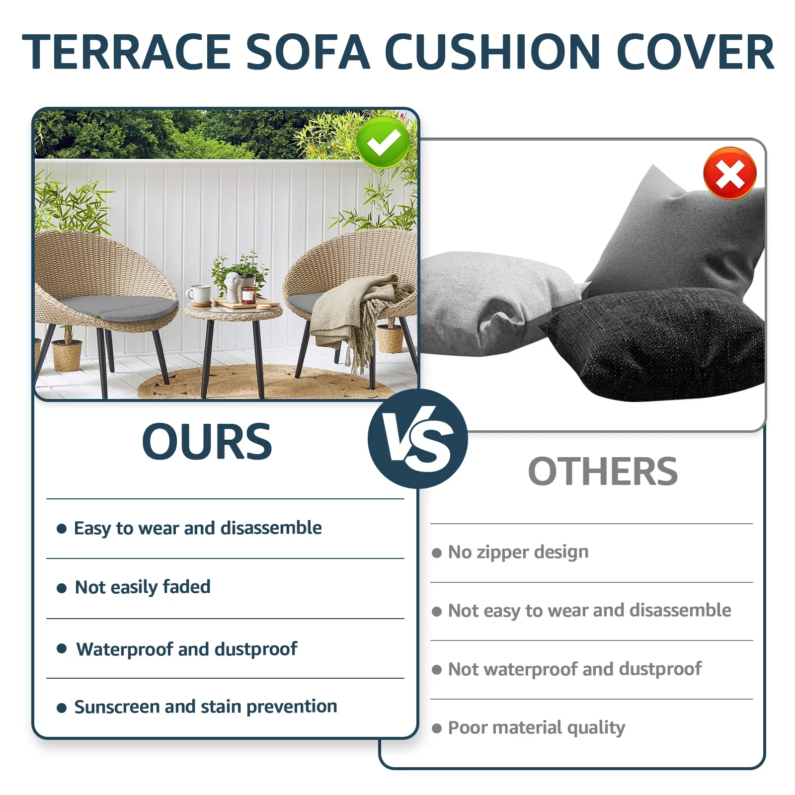 4Pcs Patio Chair Seat Covers Waterproof Slipcover Outdoor Sofa Seat Cushion Covers Garden Rattan Chair Replacement Cushion Cover - Image 6