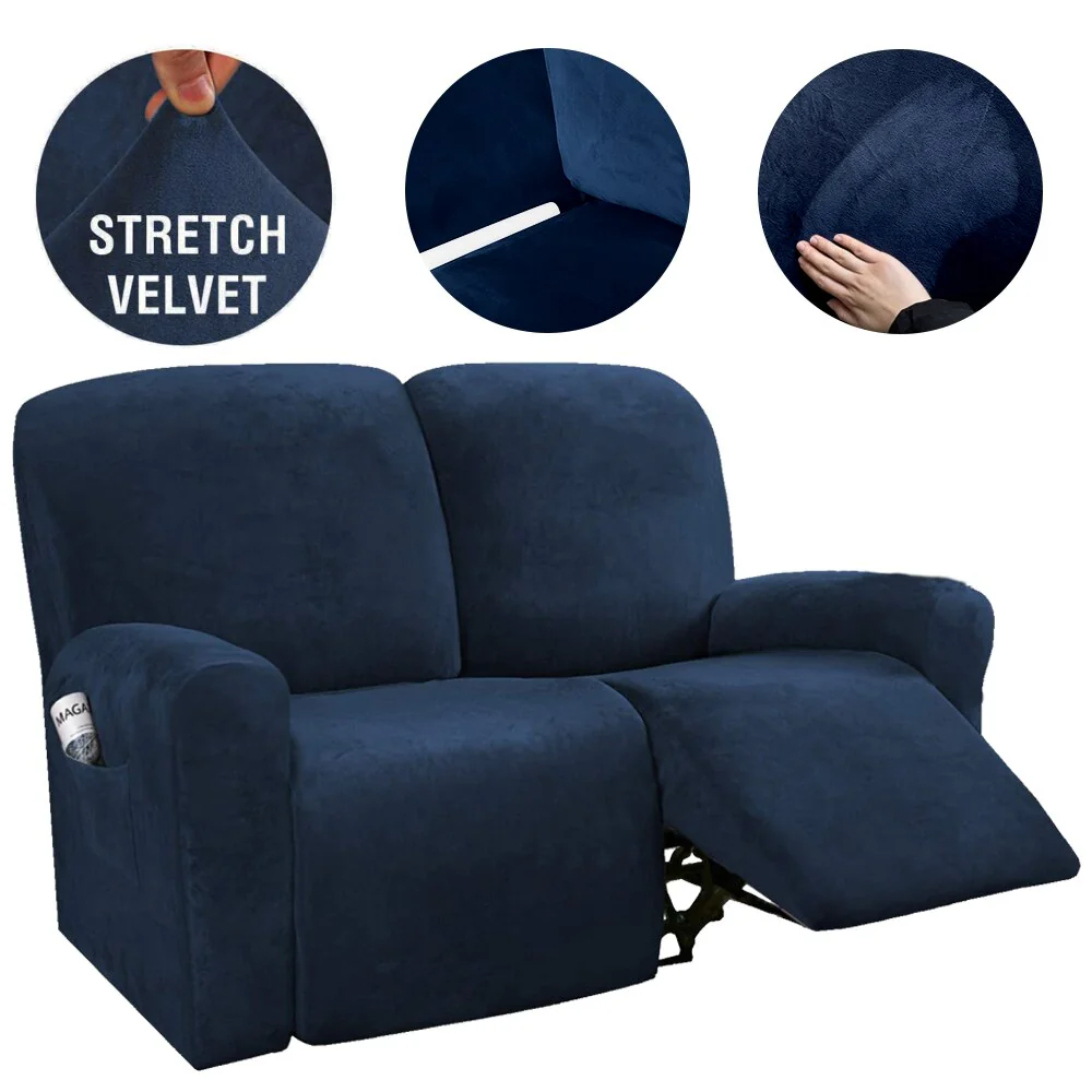 6Pcs/Set Velvet  Recliner Sofa Covers Velvet Stretch High Grade Reclining Couch Covers For 2 Cushion Sofa Home Decor Covers Fit Soft Washable - Image 12