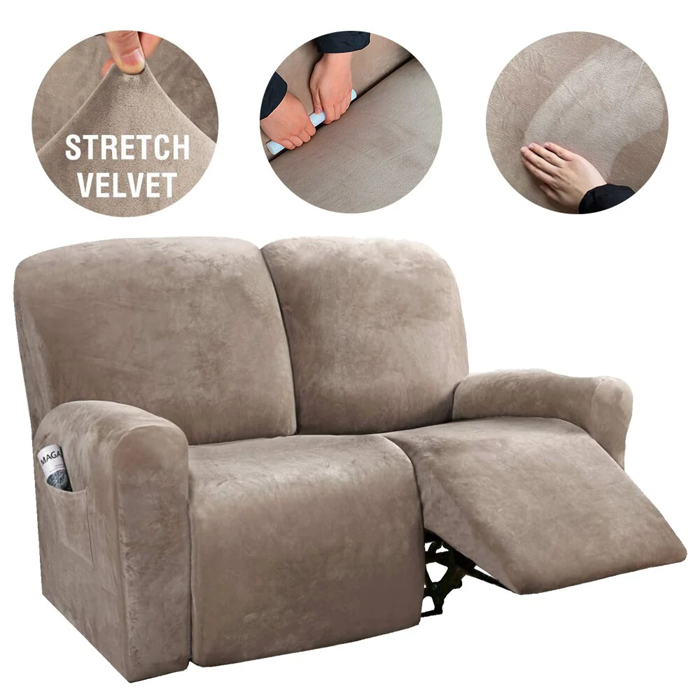 6Pcs/Set Velvet  Recliner Sofa Covers Velvet Stretch High Grade Reclining Couch Covers For 2 Cushion Sofa Home Decor Covers Fit Soft Washable - Image 13
