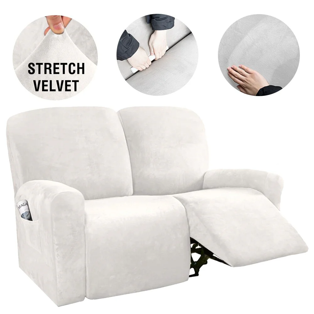 6Pcs/Set Velvet  Recliner Sofa Covers Velvet Stretch High Grade Reclining Couch Covers For 2 Cushion Sofa Home Decor Covers Fit Soft Washable - Image 14