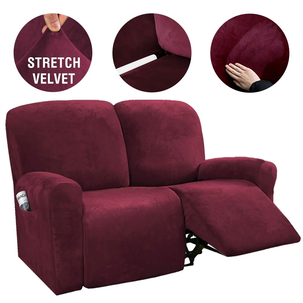 6Pcs/Set Velvet  Recliner Sofa Covers Velvet Stretch High Grade Reclining Couch Covers For 2 Cushion Sofa Home Decor Covers Fit Soft Washable - Image 15