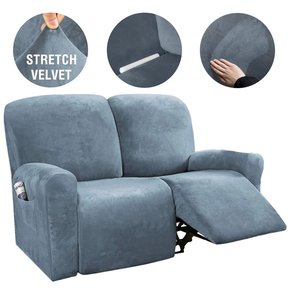 6Pcs/Set Velvet  Recliner Sofa Covers Velvet Stretch High Grade Reclining Couch Covers For 2 Cushion Sofa Home Decor Covers Fit Soft Washable - Image 16