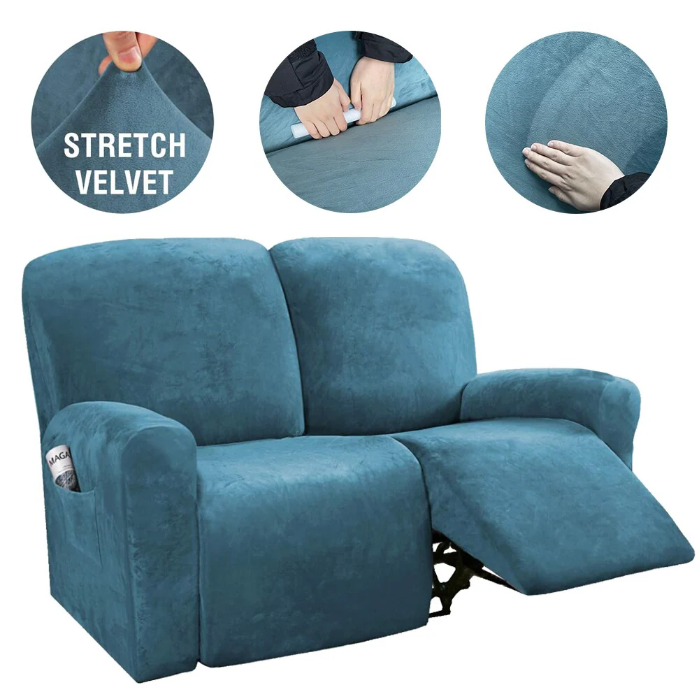 6Pcs/Set Velvet  Recliner Sofa Covers Velvet Stretch High Grade Reclining Couch Covers For 2 Cushion Sofa Home Decor Covers Fit Soft Washable - Image 7