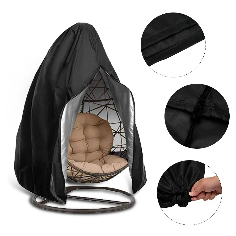 Black Patio Chair Cover Egg Swing Chair Waterproof  Dust Cover Protector with Zipper Protective Case Outdoor Hanging Chair Cover - Image 4