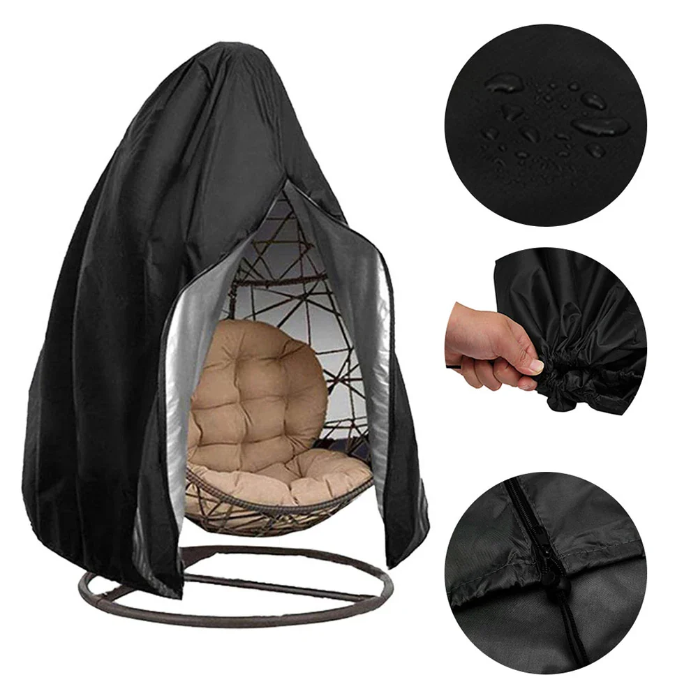 Black Patio Chair Cover Egg Swing Chair Waterproof  Dust Cover Protector with Zipper Protective Case Outdoor Hanging Chair Cover - Image 7
