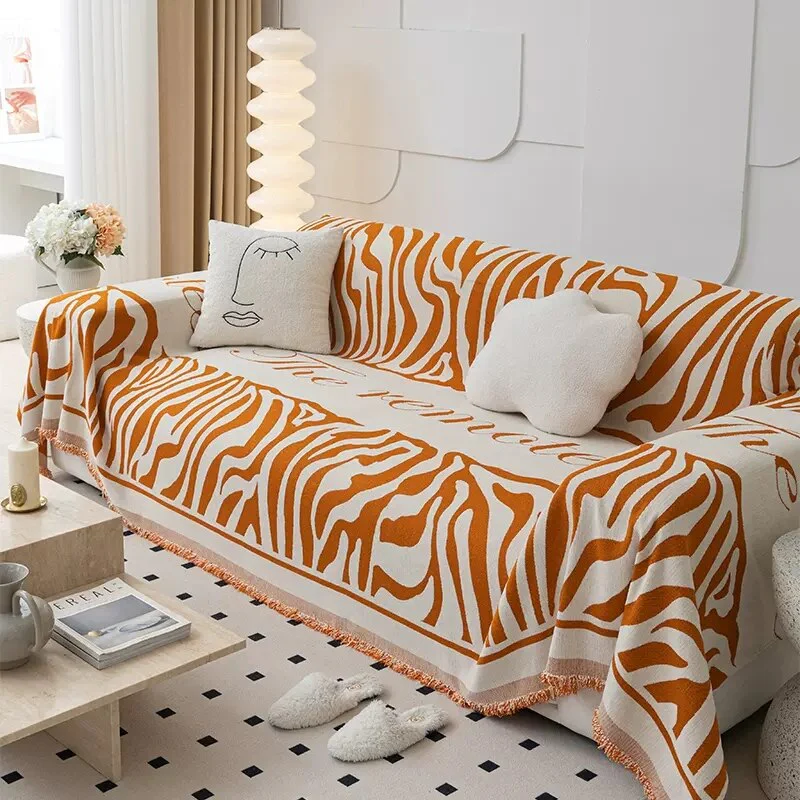 Cartoon Lines Print Sofa Throw Cover Chenille Sofa Towel Blanket Couch Cover Universal Anti-cat Scratch Sofa Blanket Room Decor - Image 10