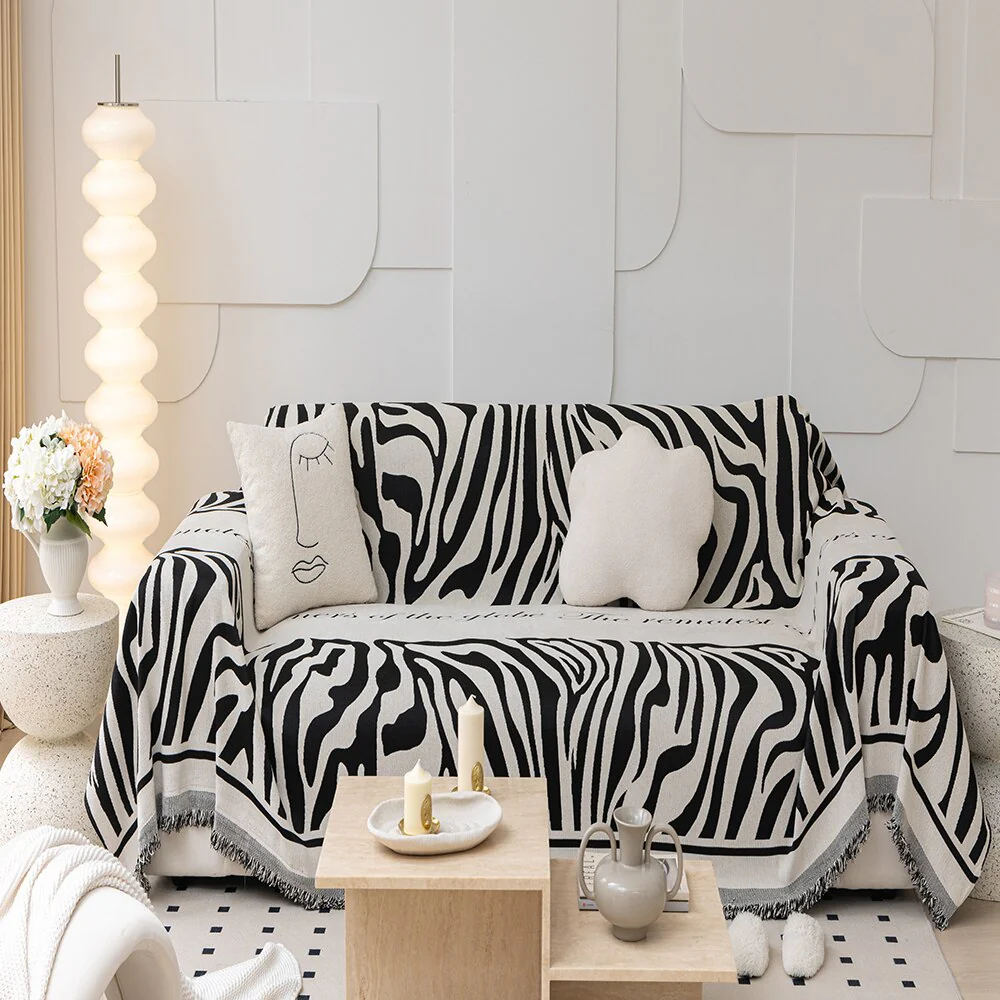 Cartoon Lines Print Sofa Throw Cover Chenille Sofa Towel Blanket Couch Cover Universal Anti-cat Scratch Sofa Blanket Room Decor - Image 3