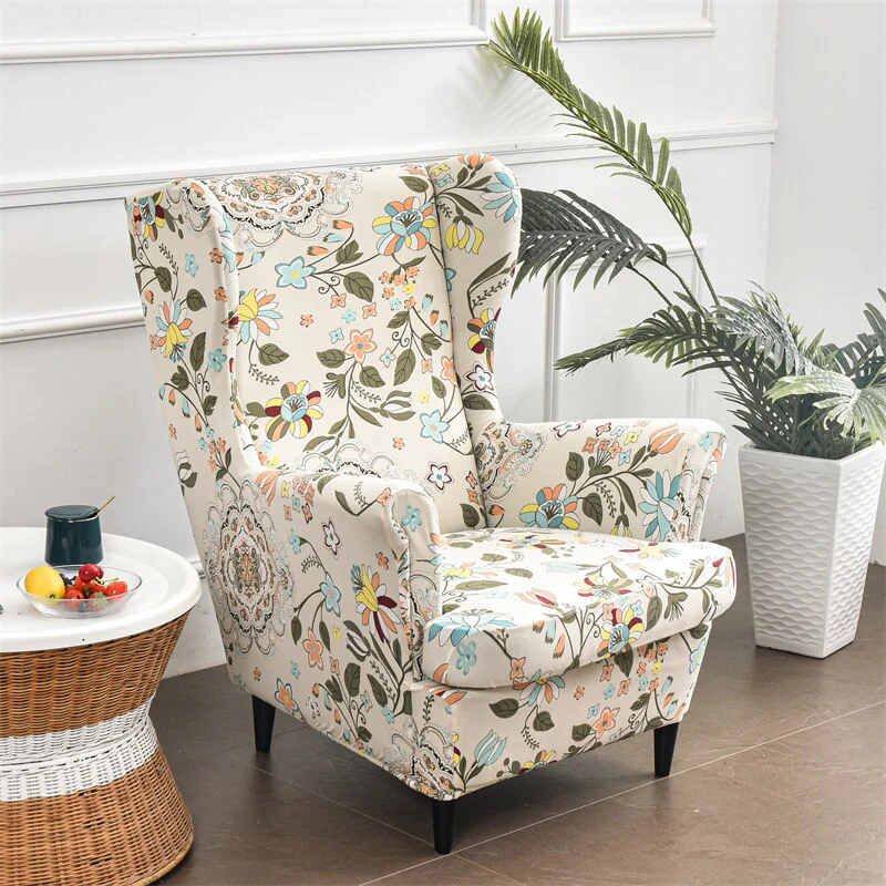 Floral Wing Chair Cover Sloping King Back Armchair Covers Elastic Armchair Slipcover Wingback Sofa Back Chair Cover Slipcovers - Image 4