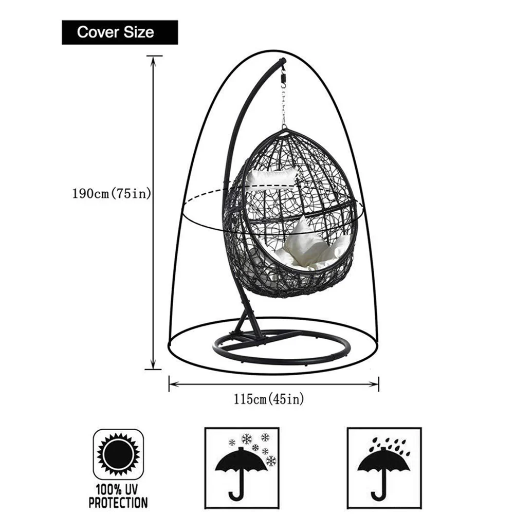 Hanging Egg Chair Cover with Zipper Anti UV Sun Protector Outdoor Garden Swing Egg Chair Waterproof Rattan Seat Furniture Cover - Image 3
