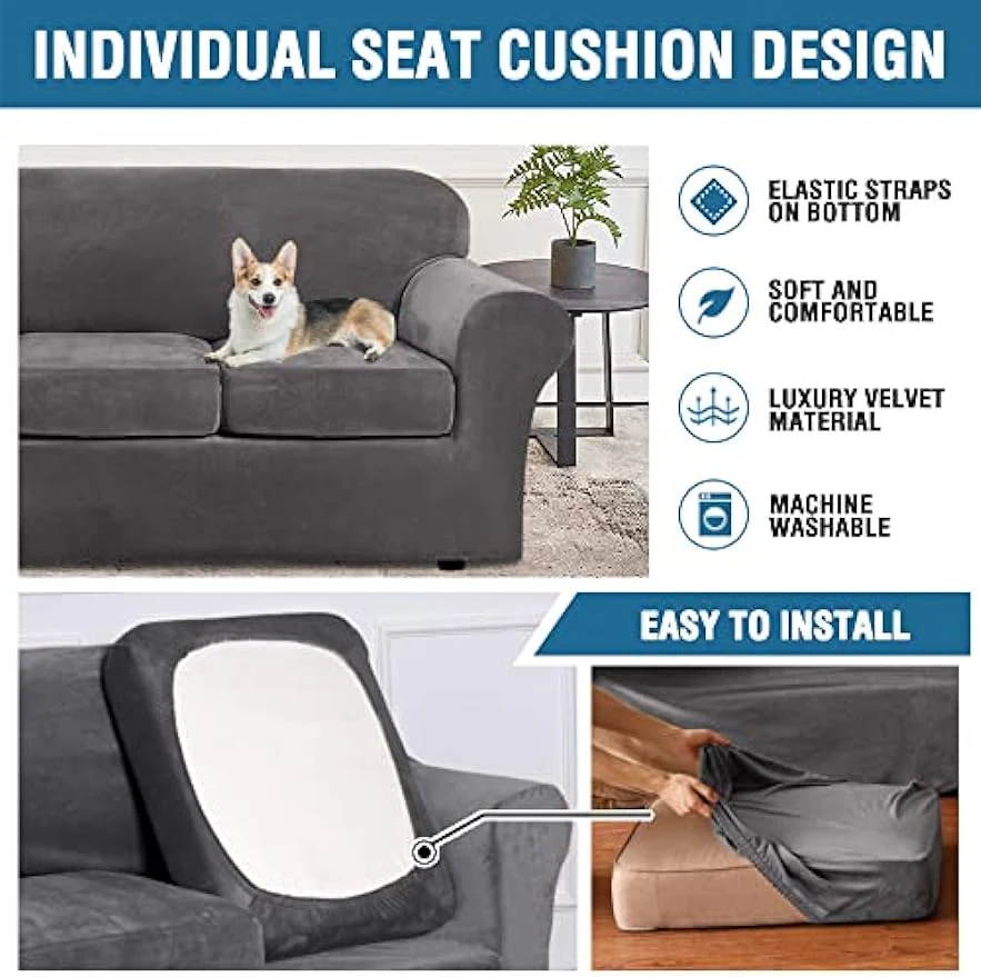 High Grade Thick Velvet Sofa Covers Couch Covers for Cushion Couch Sofa High Stretch Sofa Slipcovers Furniture Protector Fit Couch - Image 4