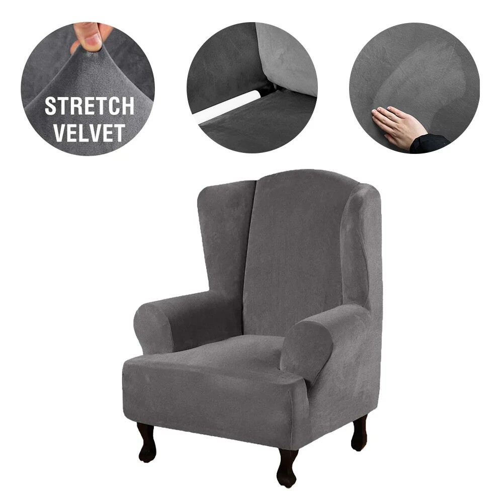 High Grade Velvet Fabric Sofa Wing Chair Cover Stretch Single Chair Cover Wing Back Armchair Protector Cover Furniture Stretch Thick Cover - Image 10