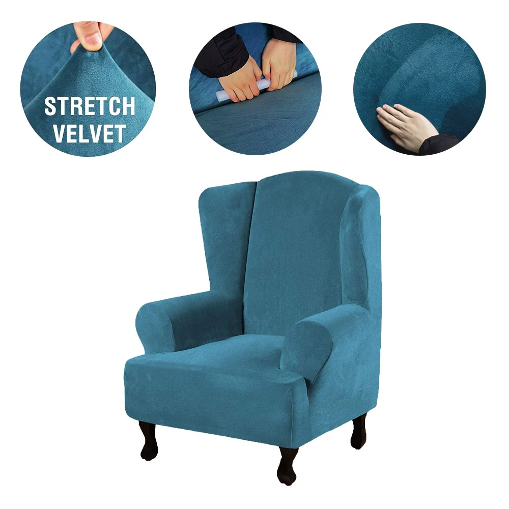 High Grade Velvet Fabric Sofa Wing Chair Cover Stretch Single Chair Cover Wing Back Armchair Protector Cover Furniture Stretch Thick Cover - Image 11
