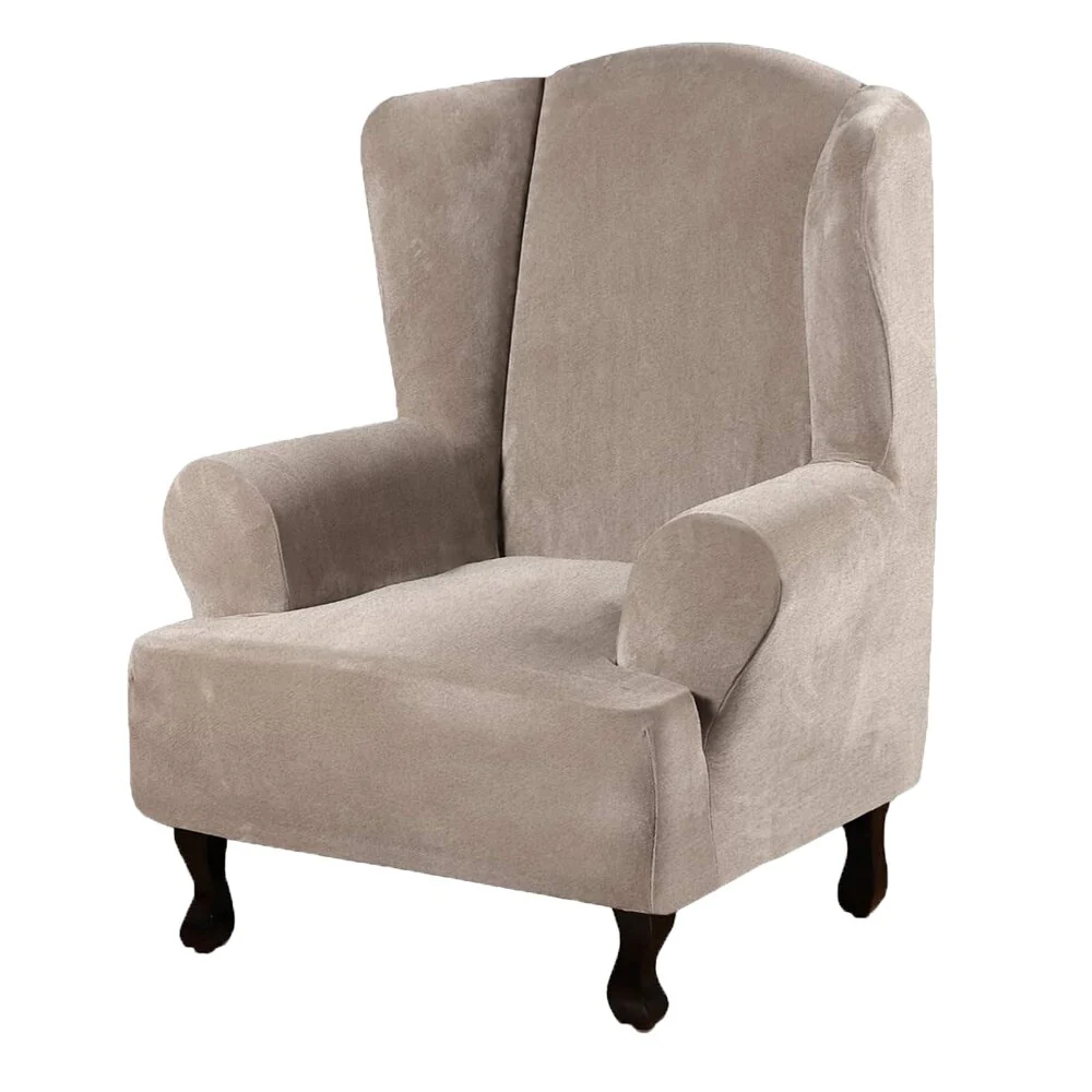 High Grade Velvet Fabric Sofa Wing Chair Cover Stretch Single Chair Cover Wing Back Armchair Protector Cover Furniture Stretch Thick Cover - Image 15
