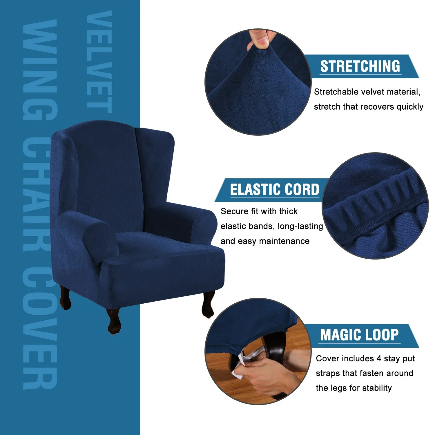 High Grade Velvet Fabric Sofa Wing Chair Cover Stretch Single Chair Cover Wing Back Armchair Protector Cover Furniture Stretch Thick Cover - Image 3