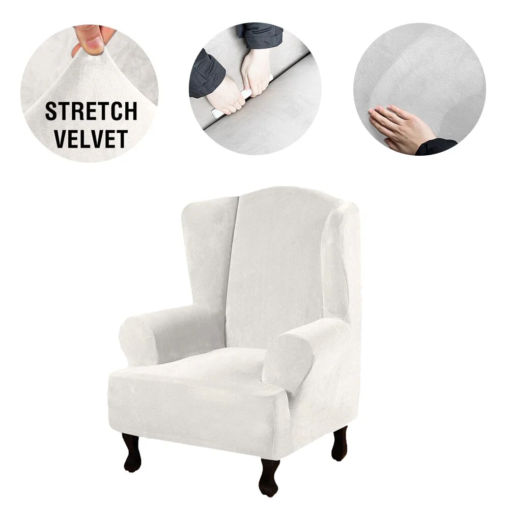 High Grade Velvet Fabric Sofa Wing Chair Cover Stretch Single Chair Cover Wing Back Armchair Protector Cover Furniture Stretch Thick Cover - Image 7