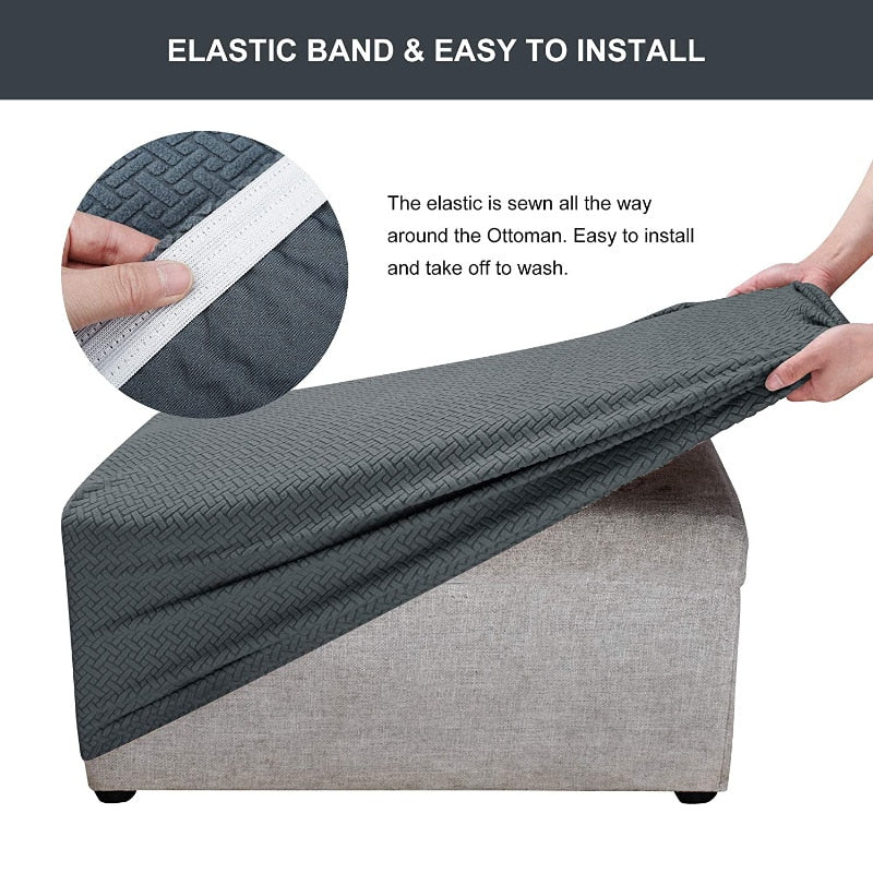 Jacauard Ottoman Chair Cover Elastic Footstool Slipcover All-inclusive Rectangle Footrest Cover Foot Stool Protector Living Room - Image 4