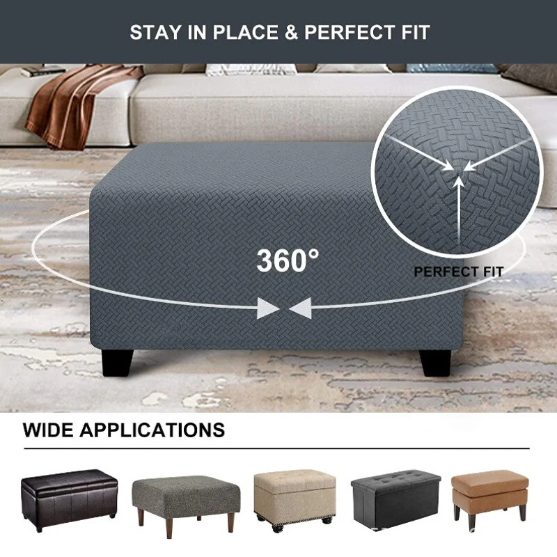 Jacauard Ottoman Chair Cover Elastic Footstool Slipcover All-inclusive Rectangle Footrest Cover Foot Stool Protector Living Room - Image 5