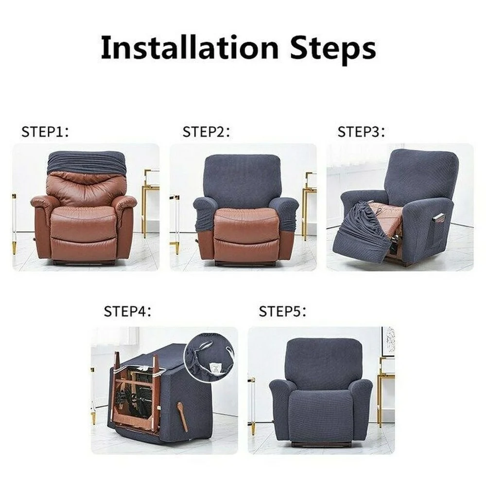 Jacquard  Recliner Covers European Style Recliner Stretch Sofa Cover Charcoal Thickened Fleece Recliner Protection Pad Non-slip Furniture Cover - Image 3