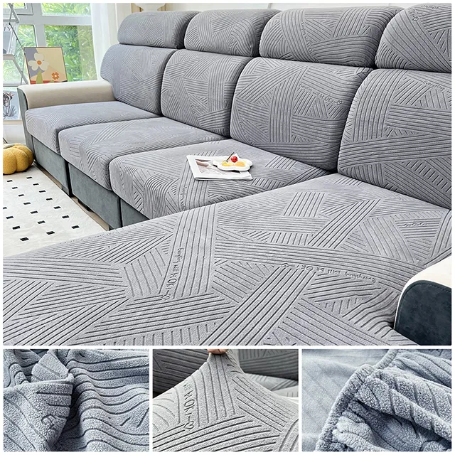 Jacquard Sofa Seat Cover Adjustable Removable Sofa Seat Cushion Cover Polar Fleece Stretch Washable L Shape Corner Sofa Slipcovers - Image 9