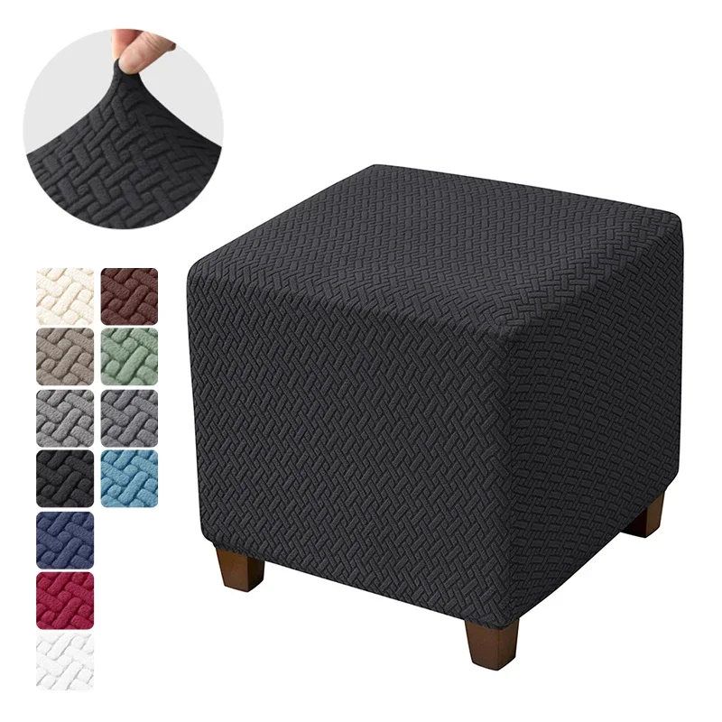 Jacquard Stretch Ottoman Stool Cover Elastic Square Footstool Covers All-inclusive Durable Footrest Slipcovers - Image 10